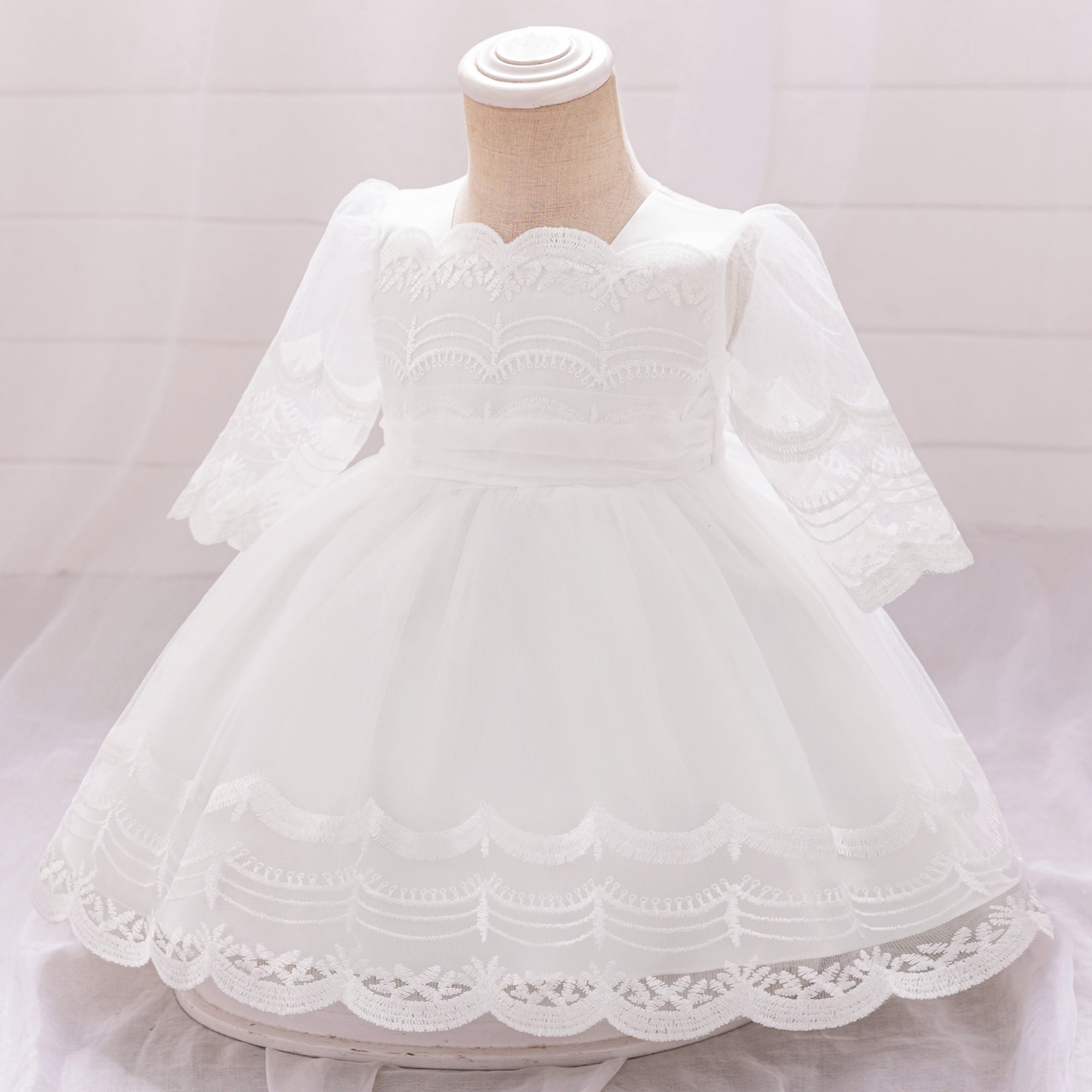 Girls Floral Embroidered Balloon Mini Dress