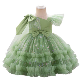 Girls Applique Flutter Sleeves Gown Dress