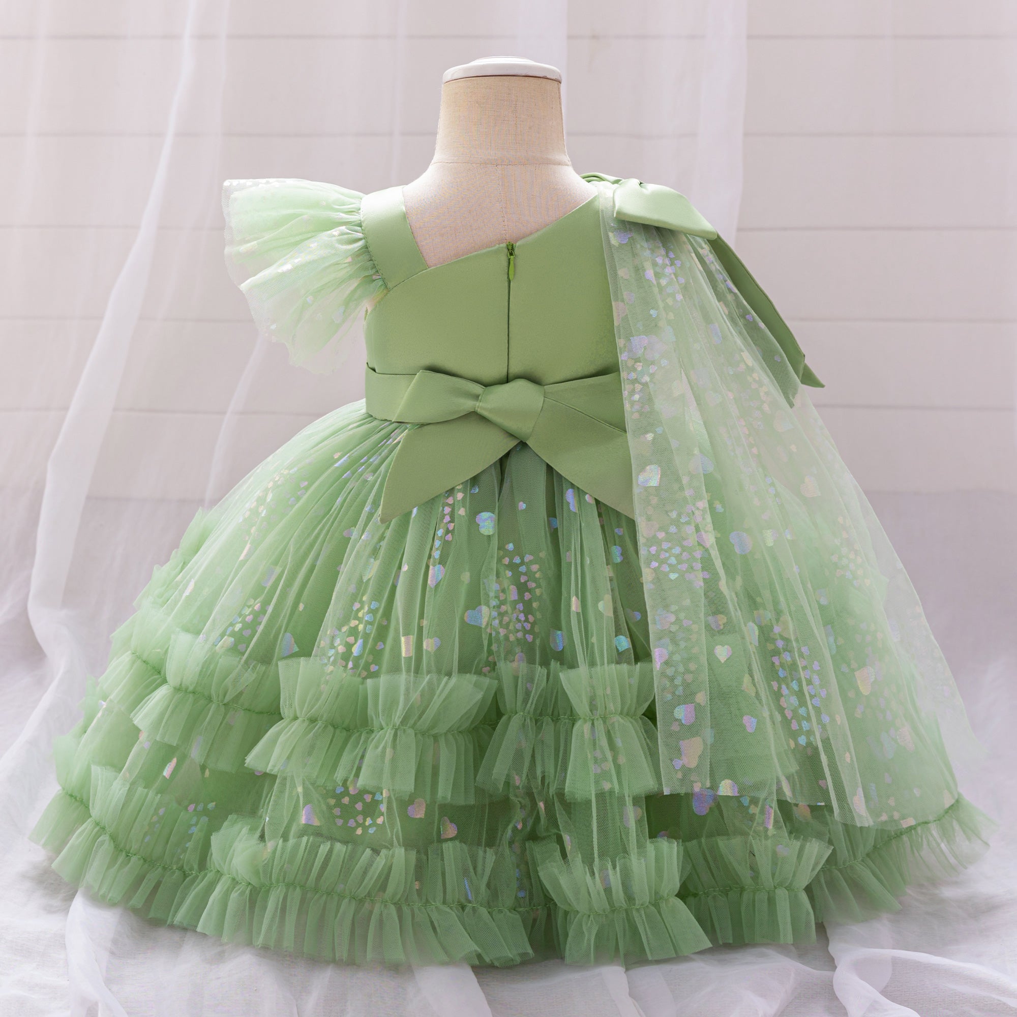 Girls Applique Flutter Sleeves Gown Dress