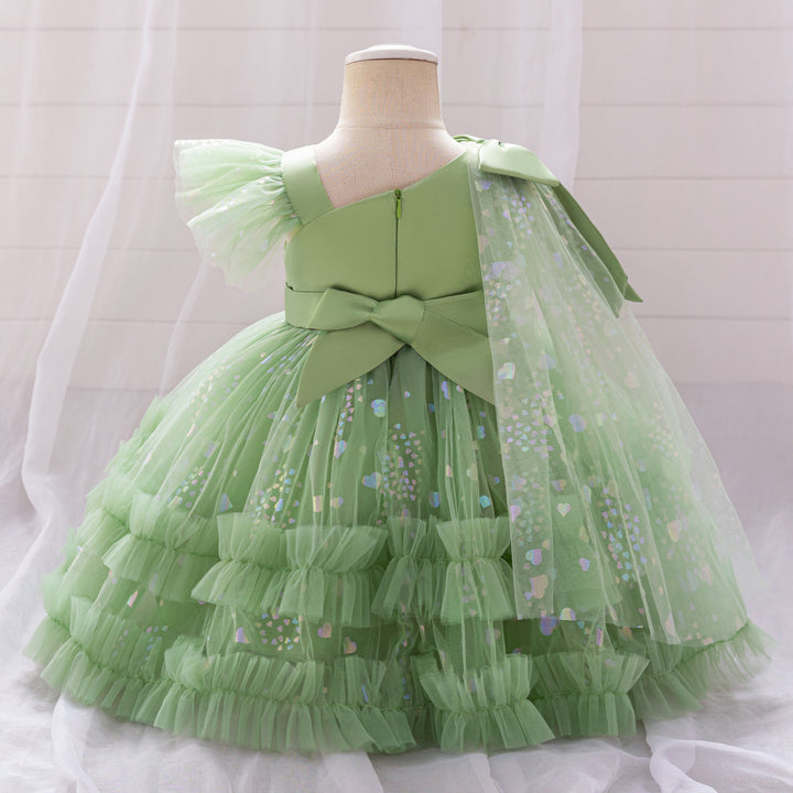 Girls Applique Flutter Sleeves Gown Dress