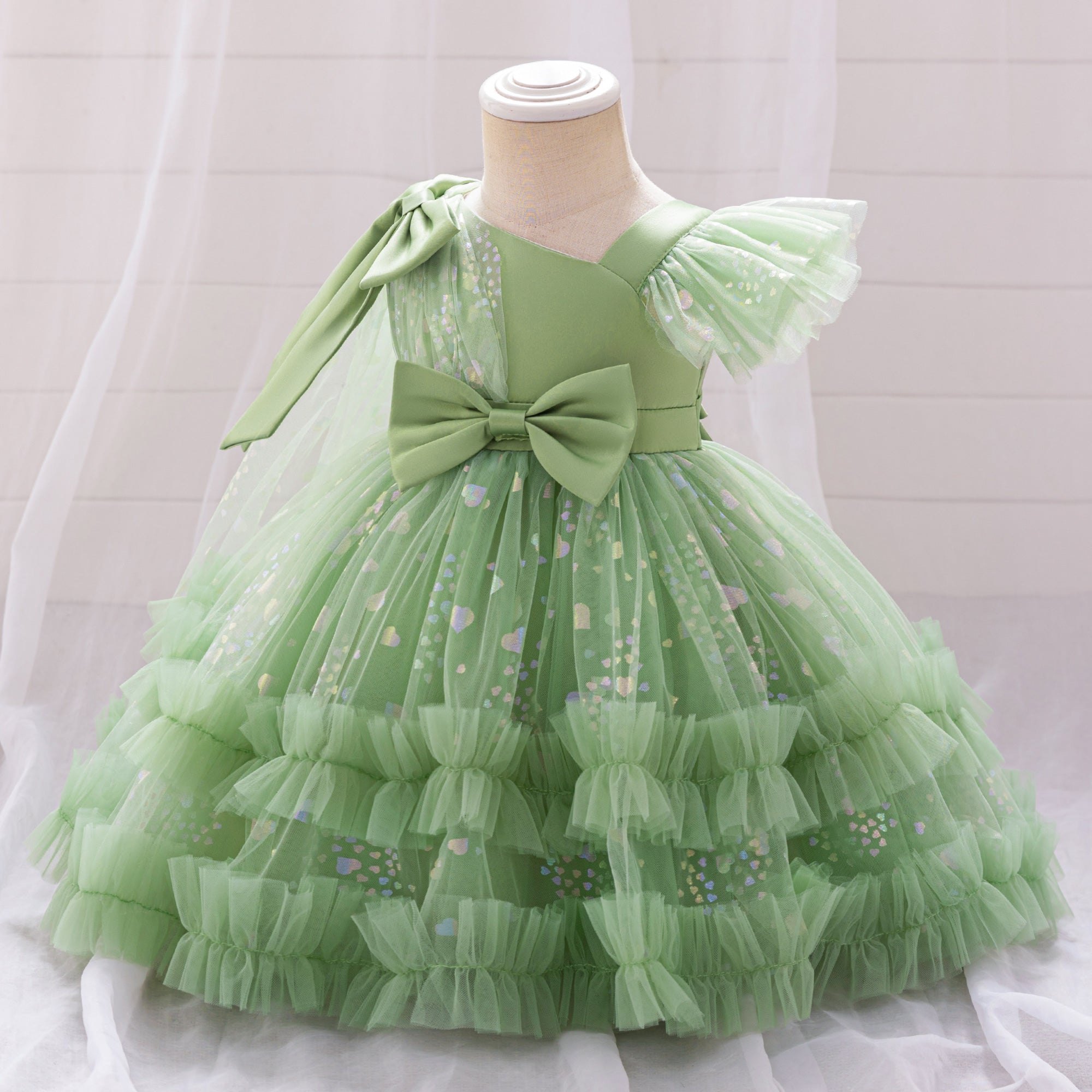 Girls Applique Flutter Sleeves Gown Dress