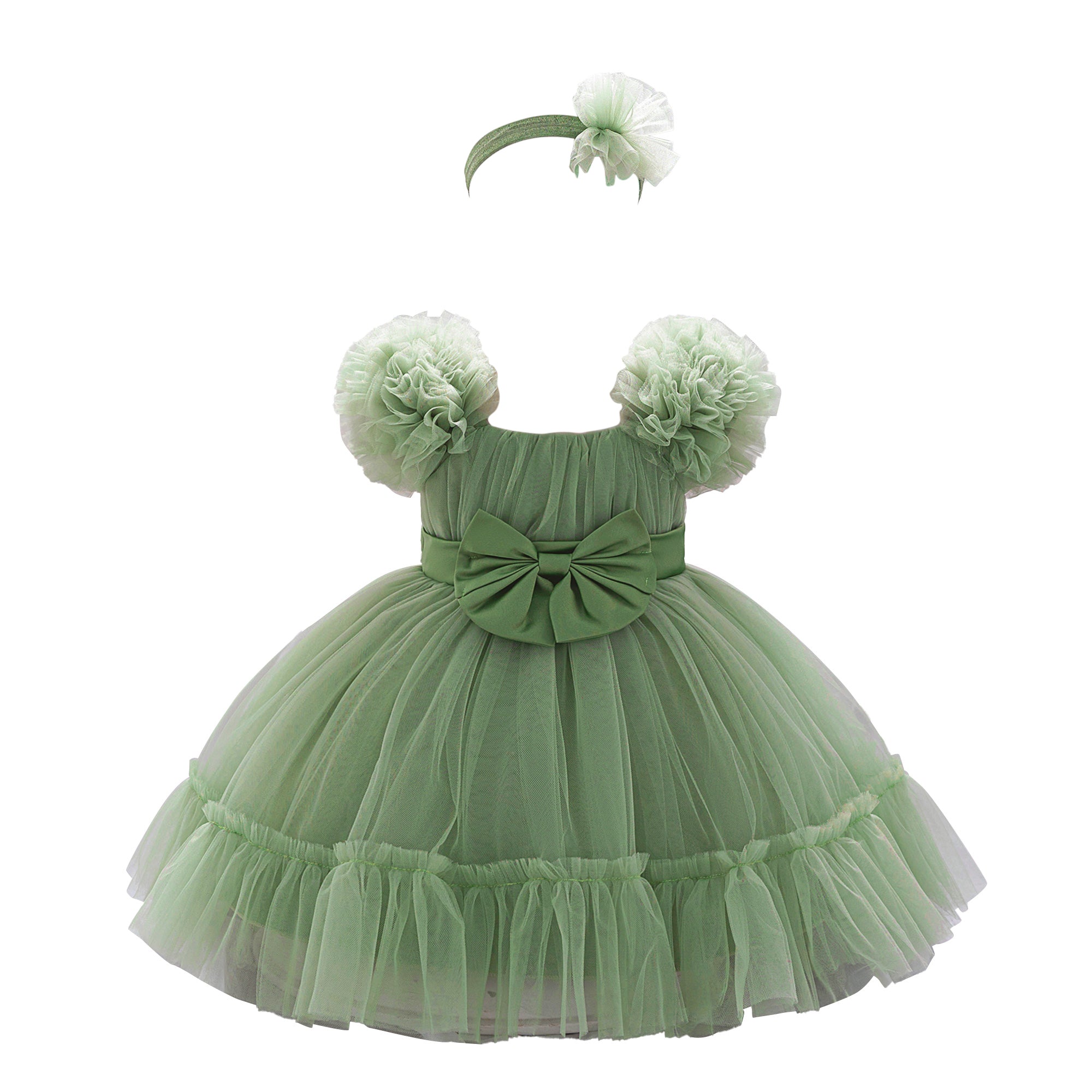 Girls Solid Bow Sleeveless A-Line Midi Dress