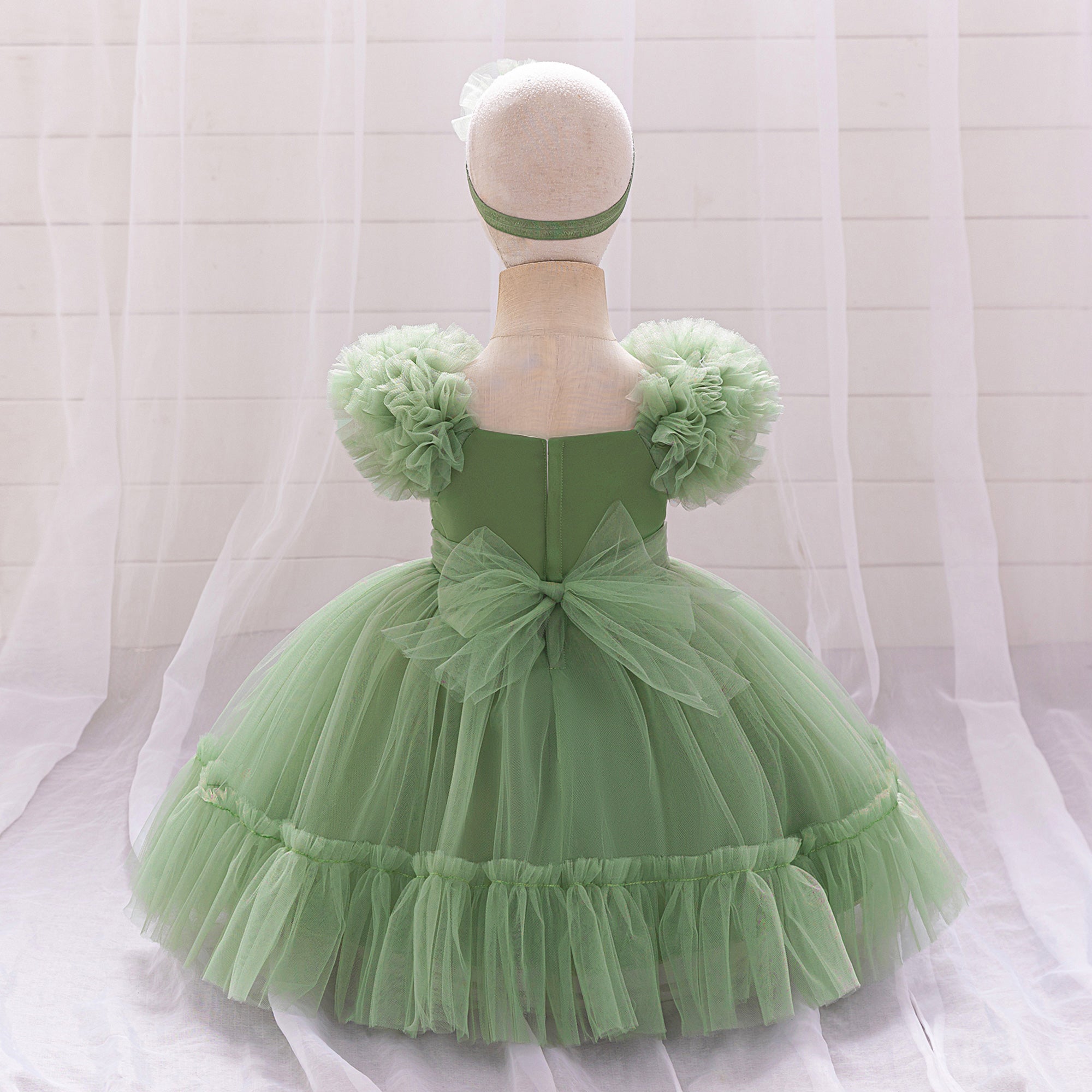 Girls Solid Bow Sleeveless A-Line Midi Dress