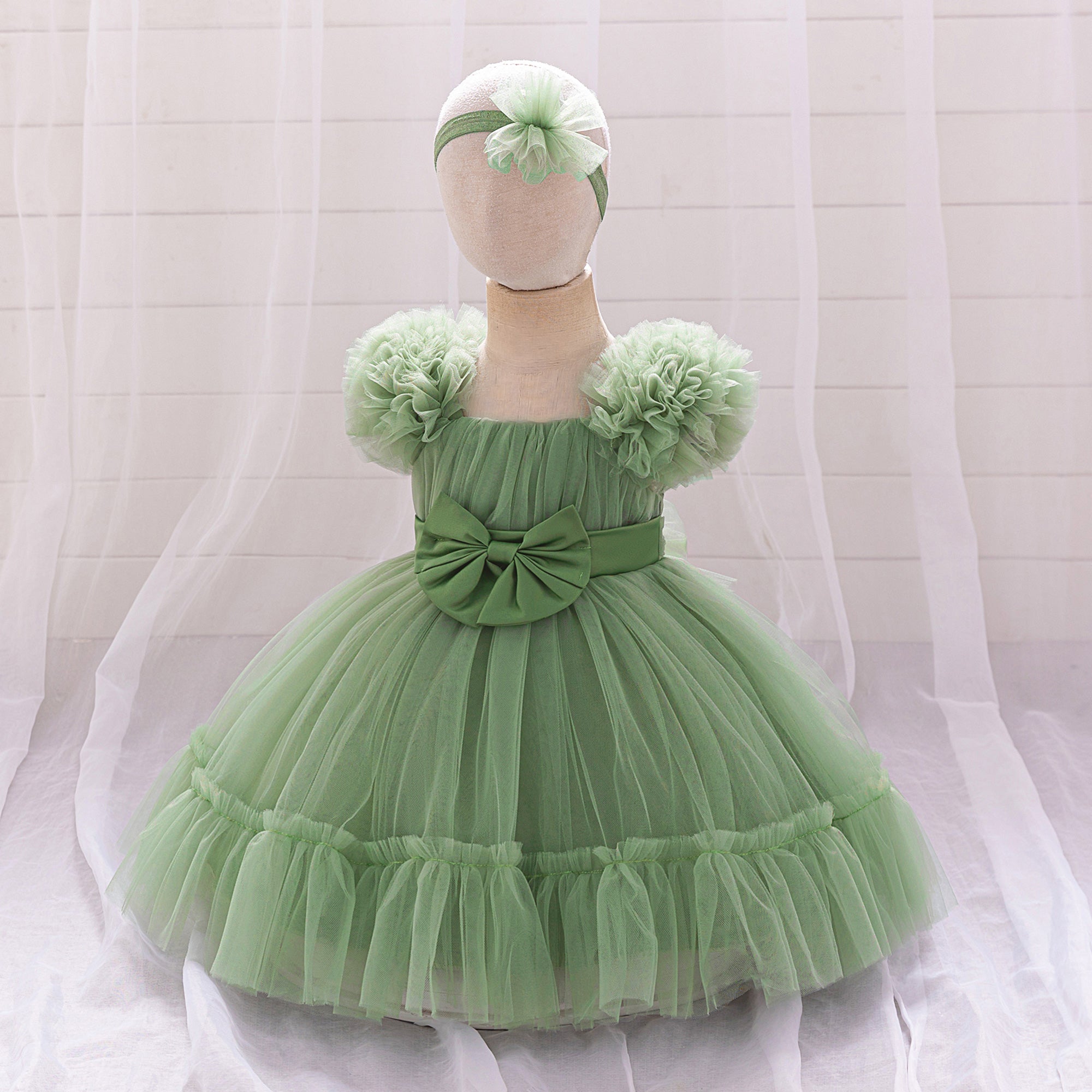 Girls Solid Bow Sleeveless A-Line Midi Dress