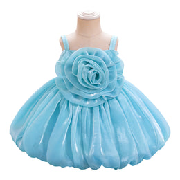 Girls Floral Applique Balloon Dress