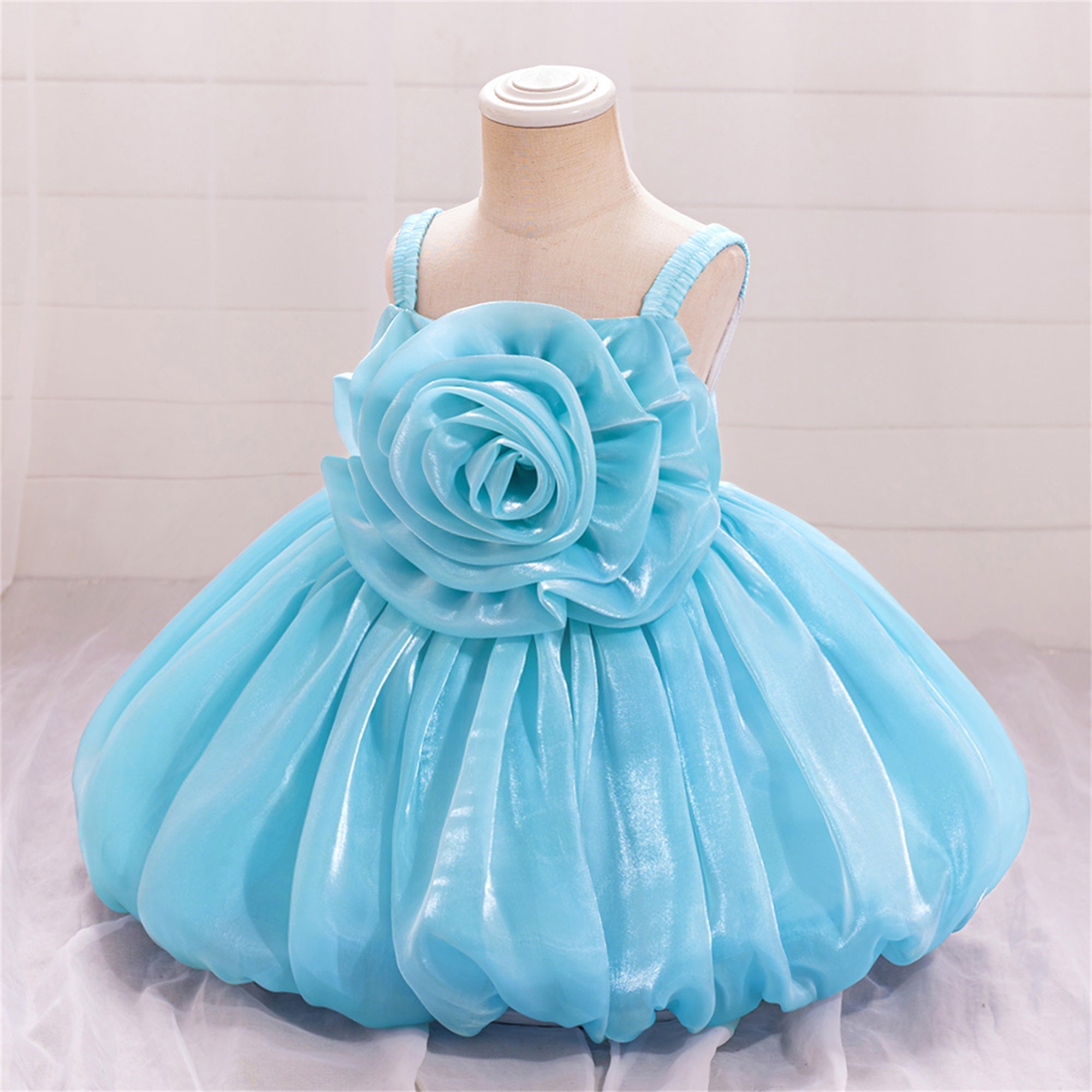 Girls Floral Applique Balloon Dress