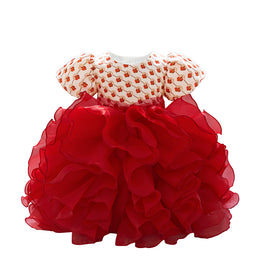 Girl Abstract Colourblocked Puff Sleeve A-Line Midi Dress