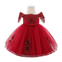 Girls Red Embellished Fit & Flare Dress