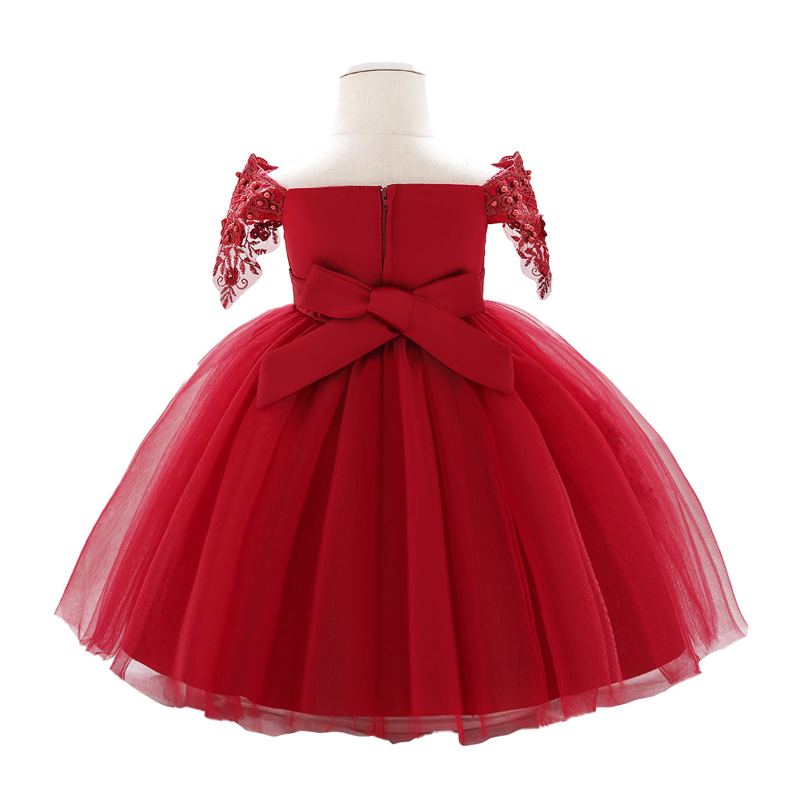 Girls Red Embellished Fit & Flare Dress