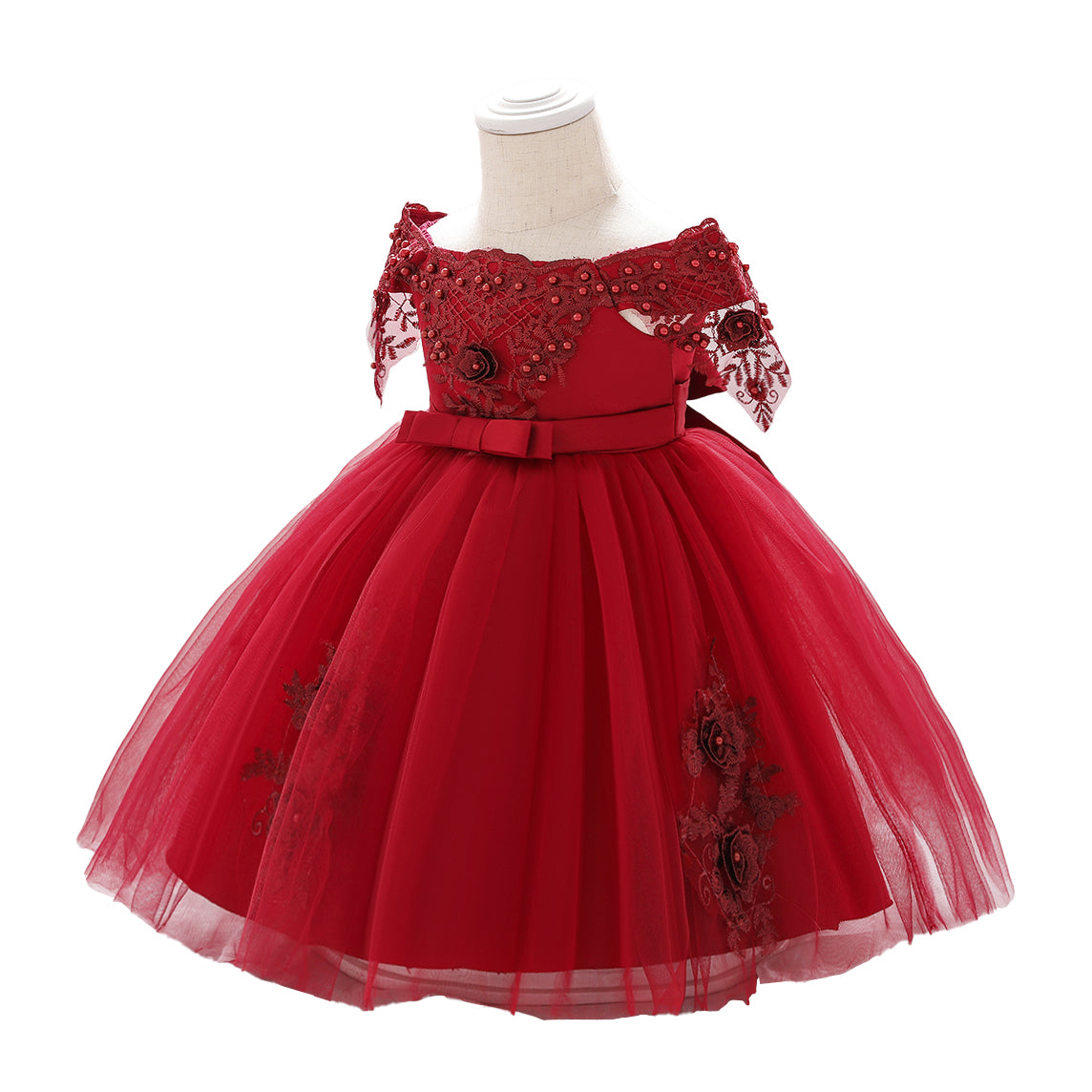 Girls Red Embellished Fit & Flare Dress