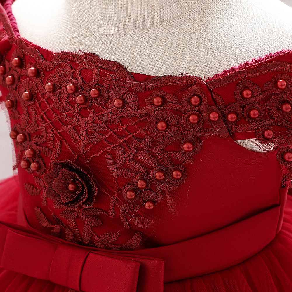 Girls Red Embellished Fit & Flare Dress