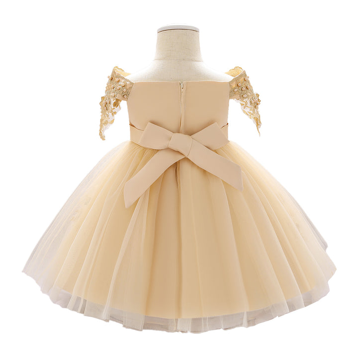 Girls Beige Floral Embroidered Fit & Flare Maxi Dress