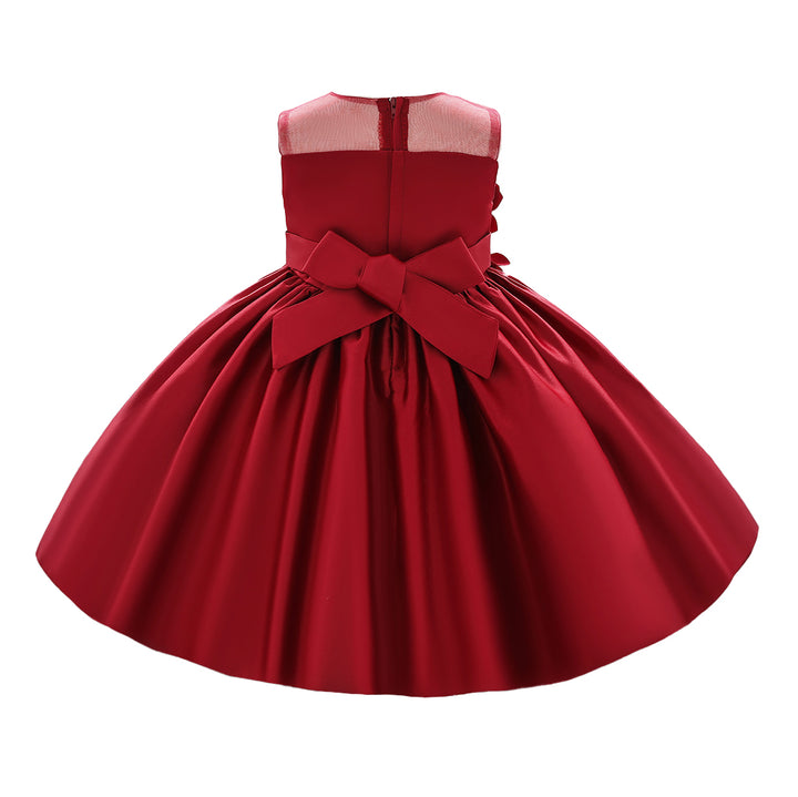 Girls Red Floral Round Neck Fit & Flare Dress