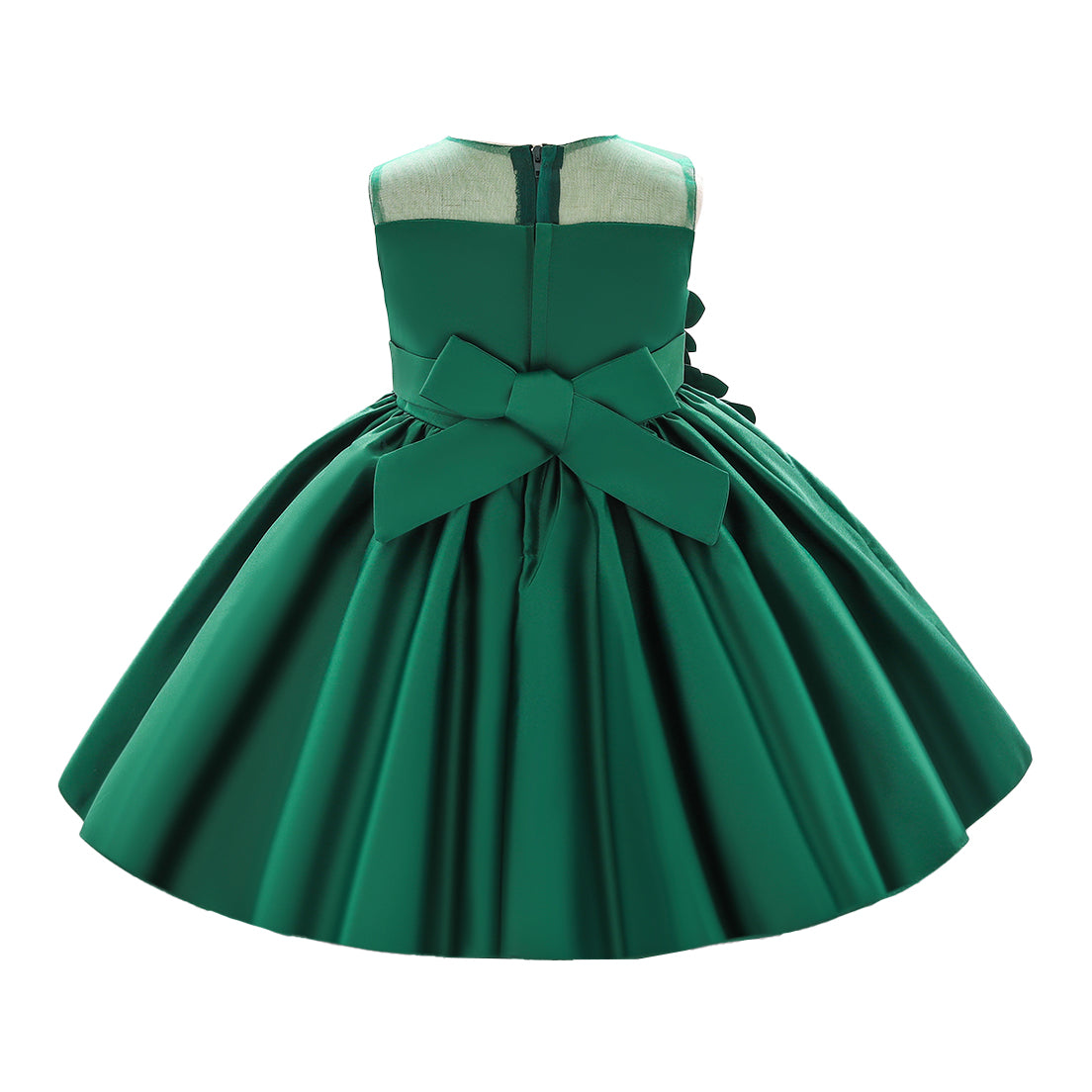 Girls Green Floral Applique Balloon Dress