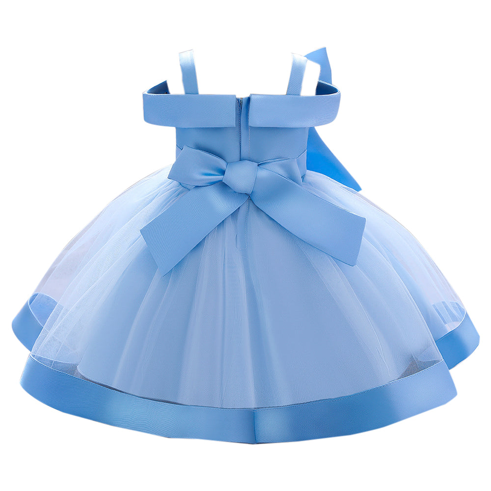 Blue & white Embellished Embroidered Cold-Shoulder Fit & Flare Dress
