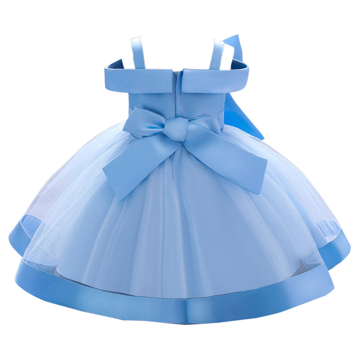 Blue & white Embellished Embroidered Cold-Shoulder Fit & Flare Dress