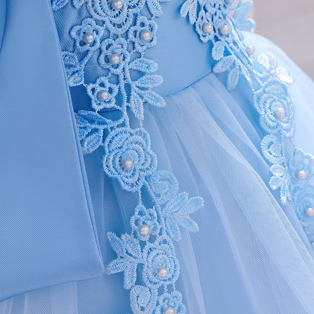 Blue & white Embellished Embroidered Cold-Shoulder Fit & Flare Dress