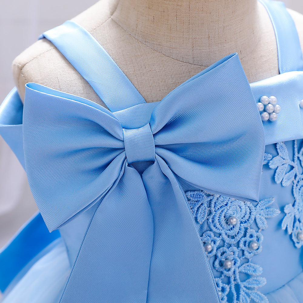 Blue & white Embellished Embroidered Cold-Shoulder Fit & Flare Dress