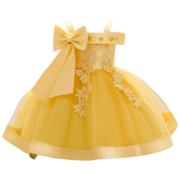 Girls Yellow Floral Embellished Shoulder Straps Fit & Flare Dress