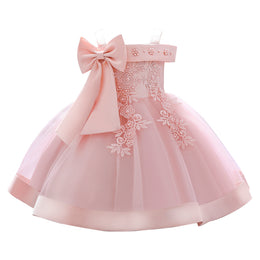 Girls Pink Embellished Bow Cold-Shoulder Fit & Flare Dress