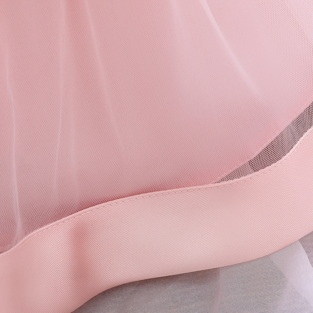 Girls Pink Embellished Bow Cold-Shoulder Fit & Flare Dress