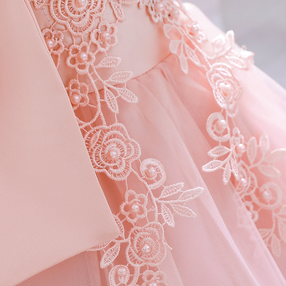 Girls Pink Embellished Bow Cold-Shoulder Fit & Flare Dress