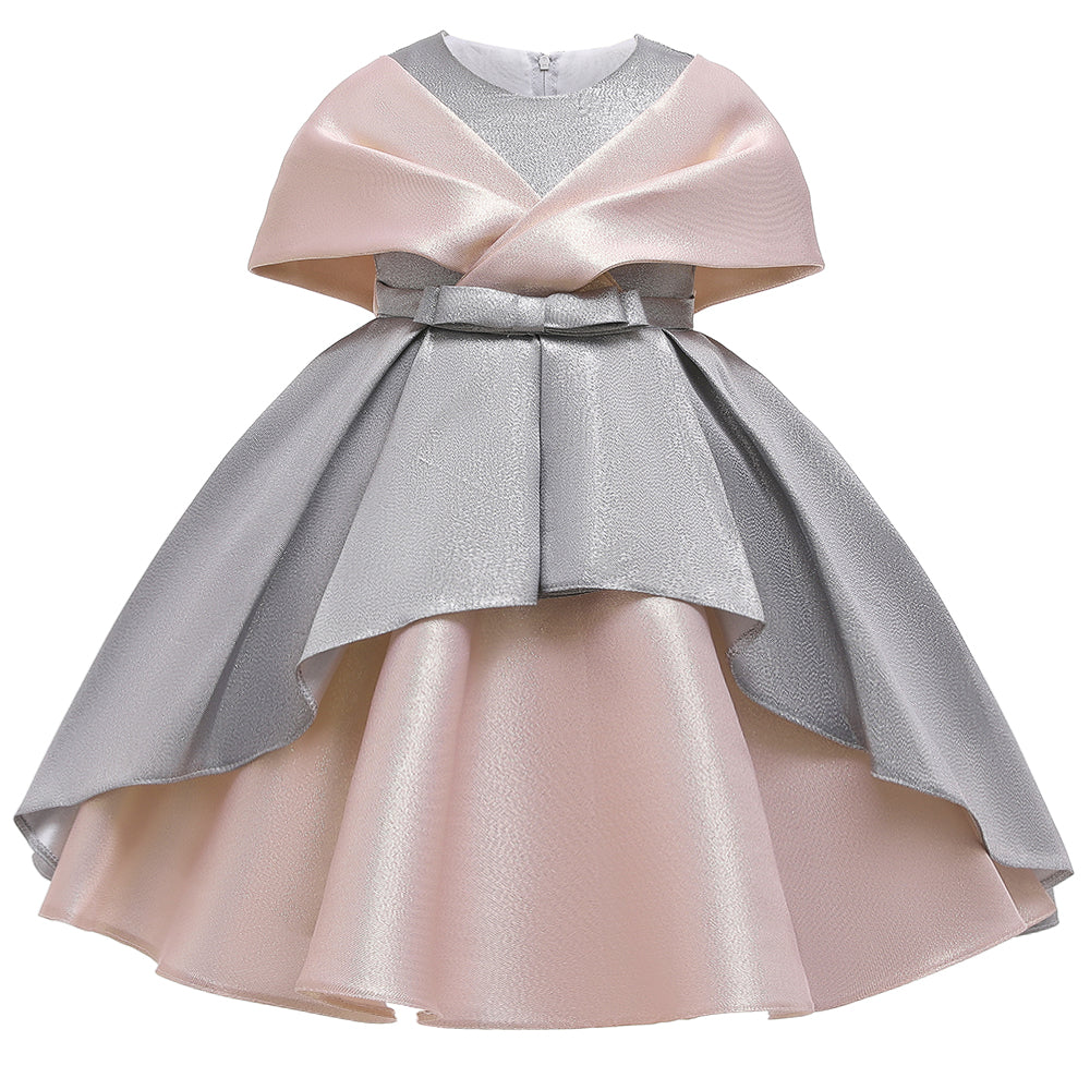 Girls Grey Round Neck Flutter Sleeves Party Fit & Flare Maxi Dress