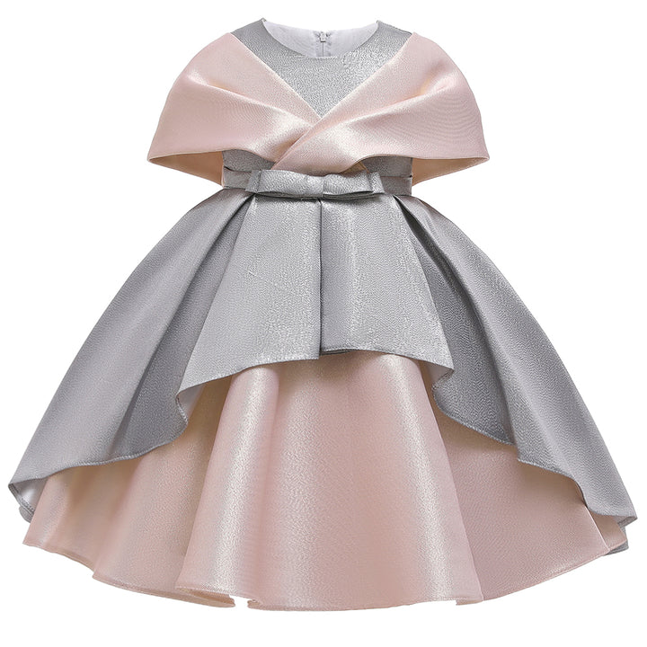 Girls Grey Round Neck Flutter Sleeves Party Fit & Flare Maxi Dress