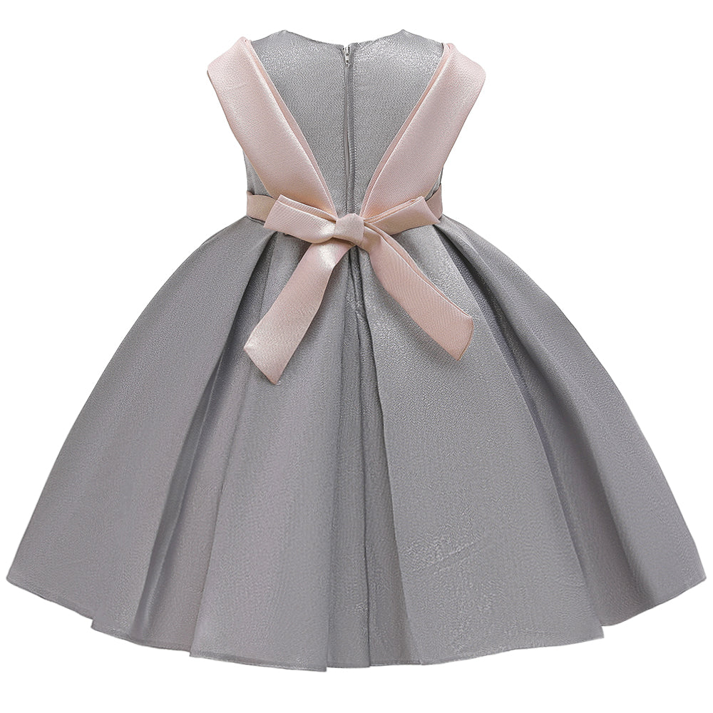 Girls Grey Round Neck Flutter Sleeves Party Fit & Flare Maxi Dress