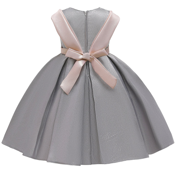Girls Grey Round Neck Flutter Sleeves Party Fit & Flare Maxi Dress
