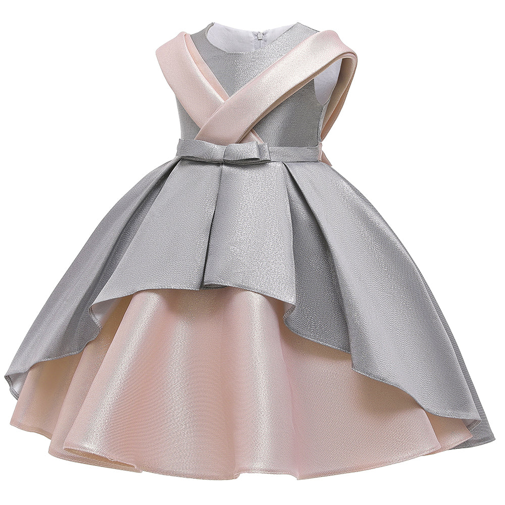 Girls Grey Round Neck Flutter Sleeves Party Fit & Flare Maxi Dress
