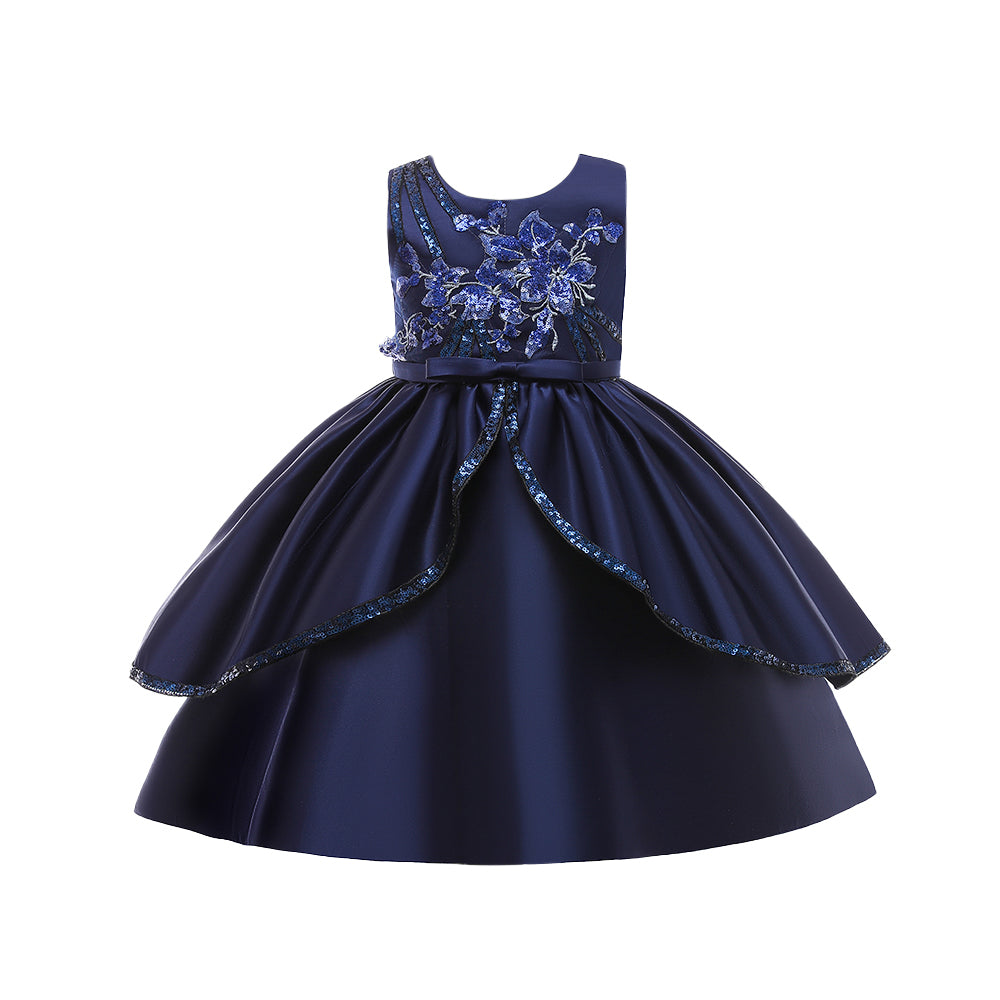 Navy Blue Embellished Flared Fit & Flare Maxi Dress