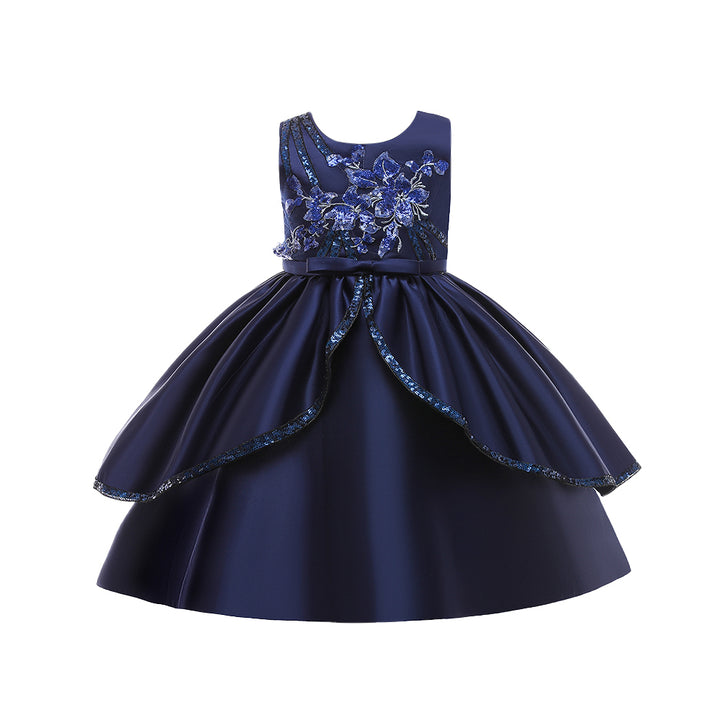 Navy Blue Embellished Flared Fit & Flare Maxi Dress