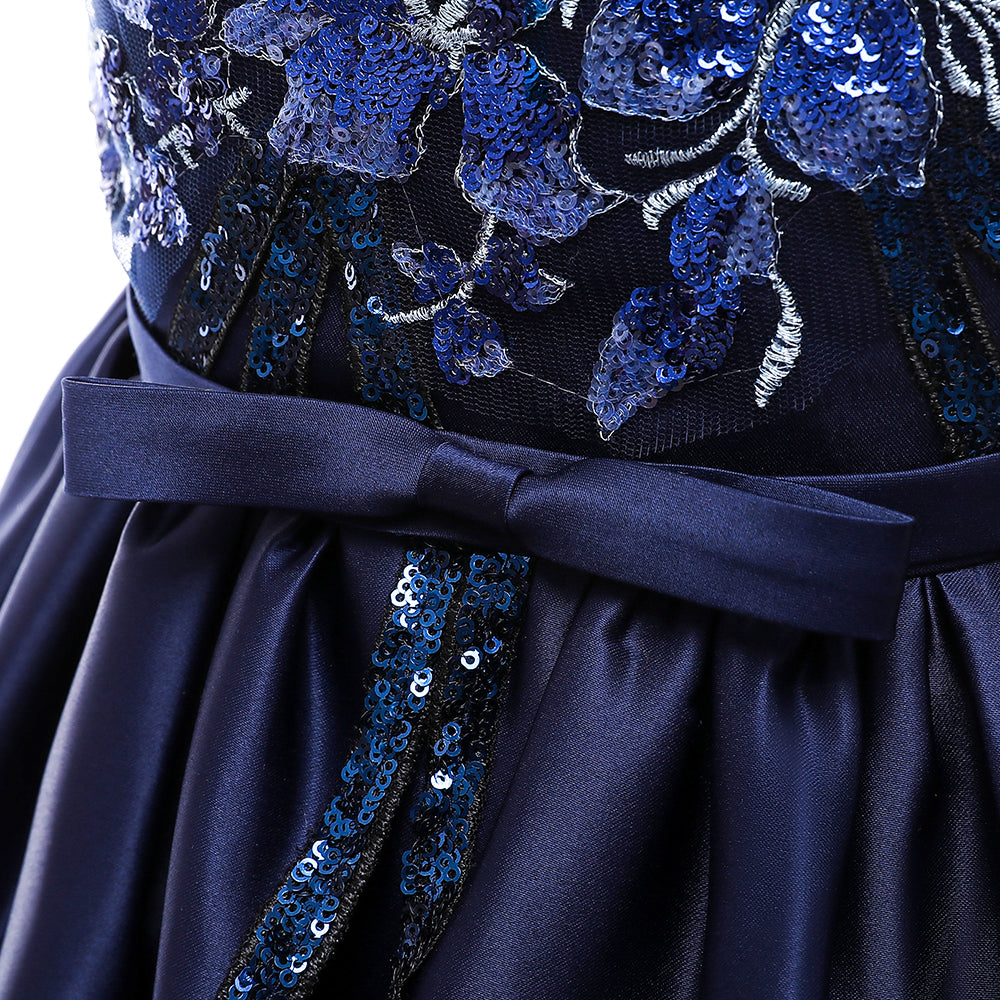 Navy Blue Embellished Flared Fit & Flare Maxi Dress