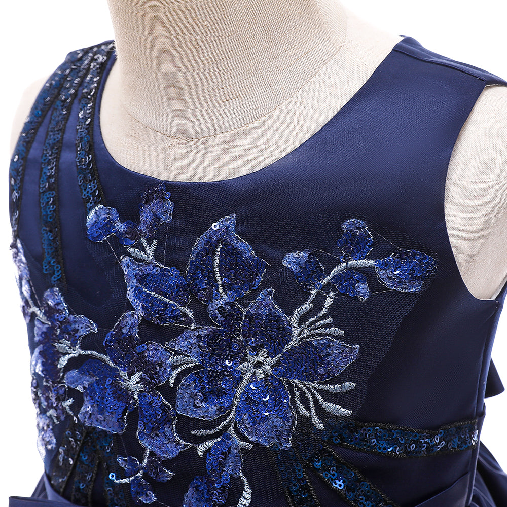 Navy Blue Embellished Flared Fit & Flare Maxi Dress