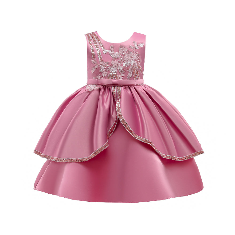 Girls Floral Embroidered Fit & Flare Maxi Party Dress With Applique