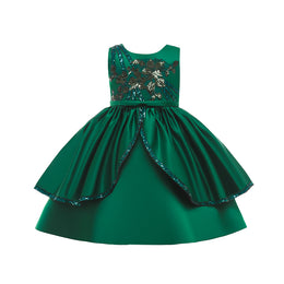 Girls Green Embellished Cotton Balloon Dress