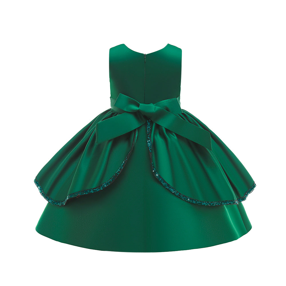 Girls Green Embellished Cotton Balloon Dress