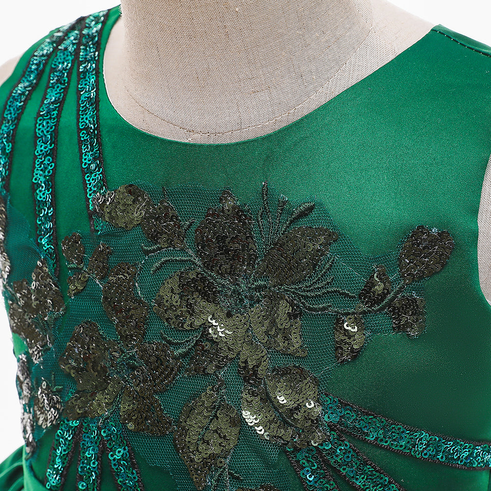 Girls Green Embellished Cotton Balloon Dress