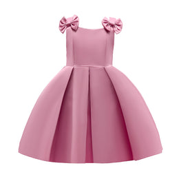 Girls Pink Shoulder Straps Bow & Gathered Detail Fit & Flare Dress