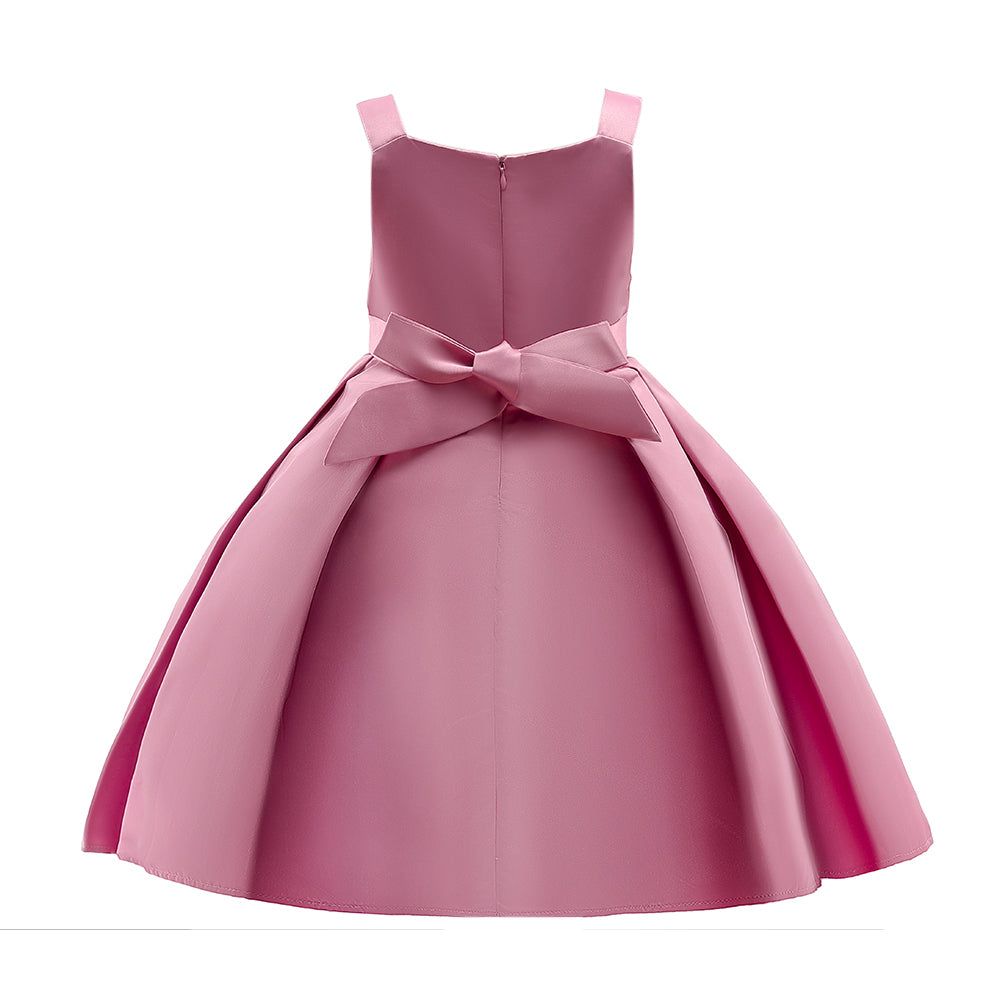 Girls Pink Shoulder Straps Bow & Gathered Detail Fit & Flare Dress