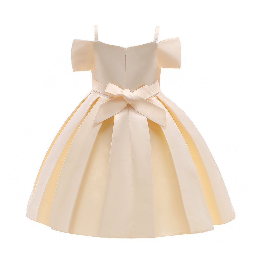 Girls Beige Shoulder Straps Fit & Flare Dress