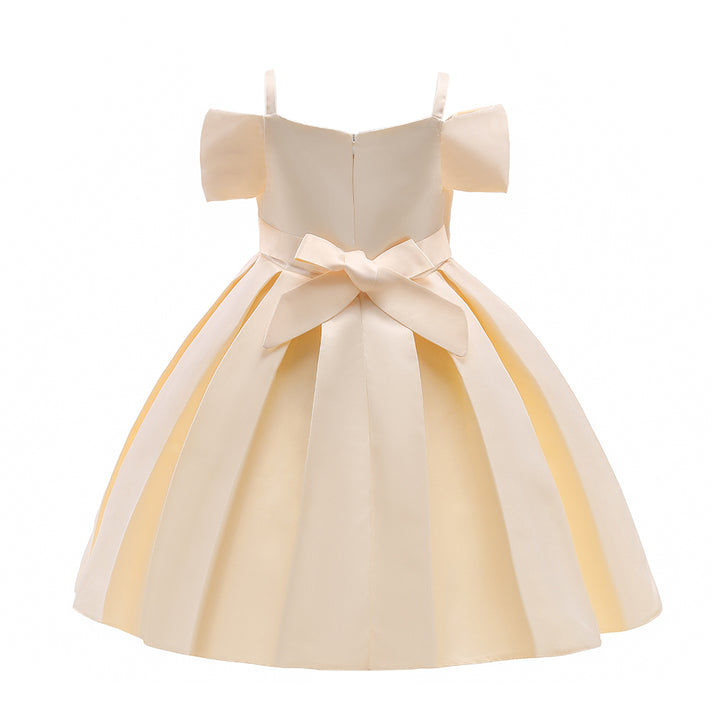 Girls Beige Shoulder Straps Fit & Flare Dress