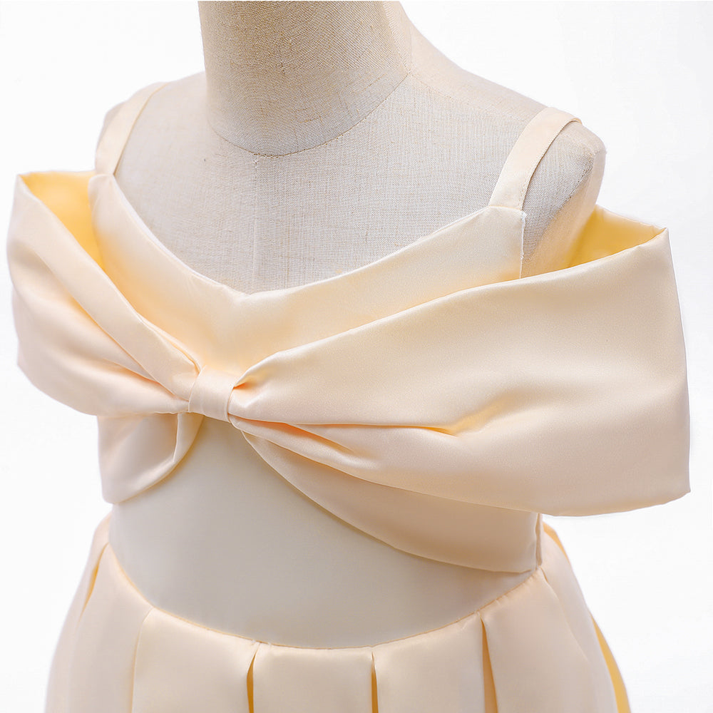 Girls Beige Shoulder Straps Fit & Flare Dress