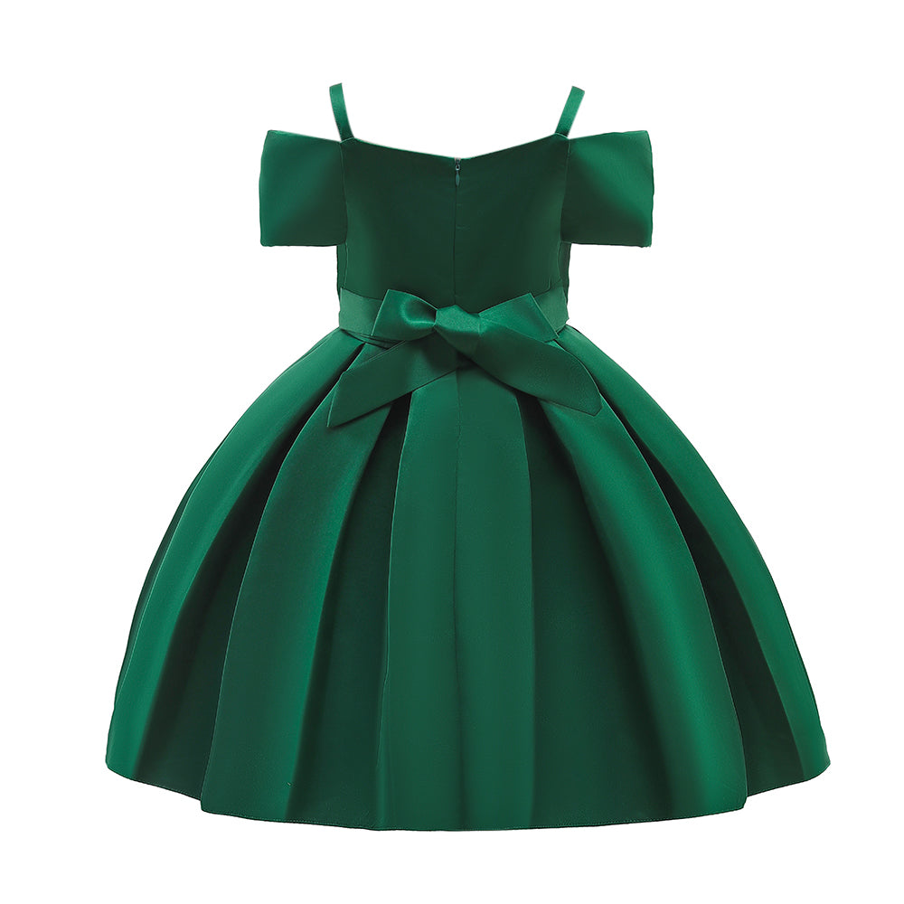 Girls Green Shoulder Straps Cold-Shoulder Fit & Flare Dress