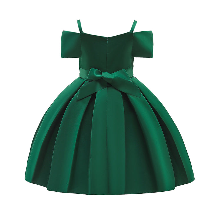 Girls Green Shoulder Straps Cold-Shoulder Fit & Flare Dress