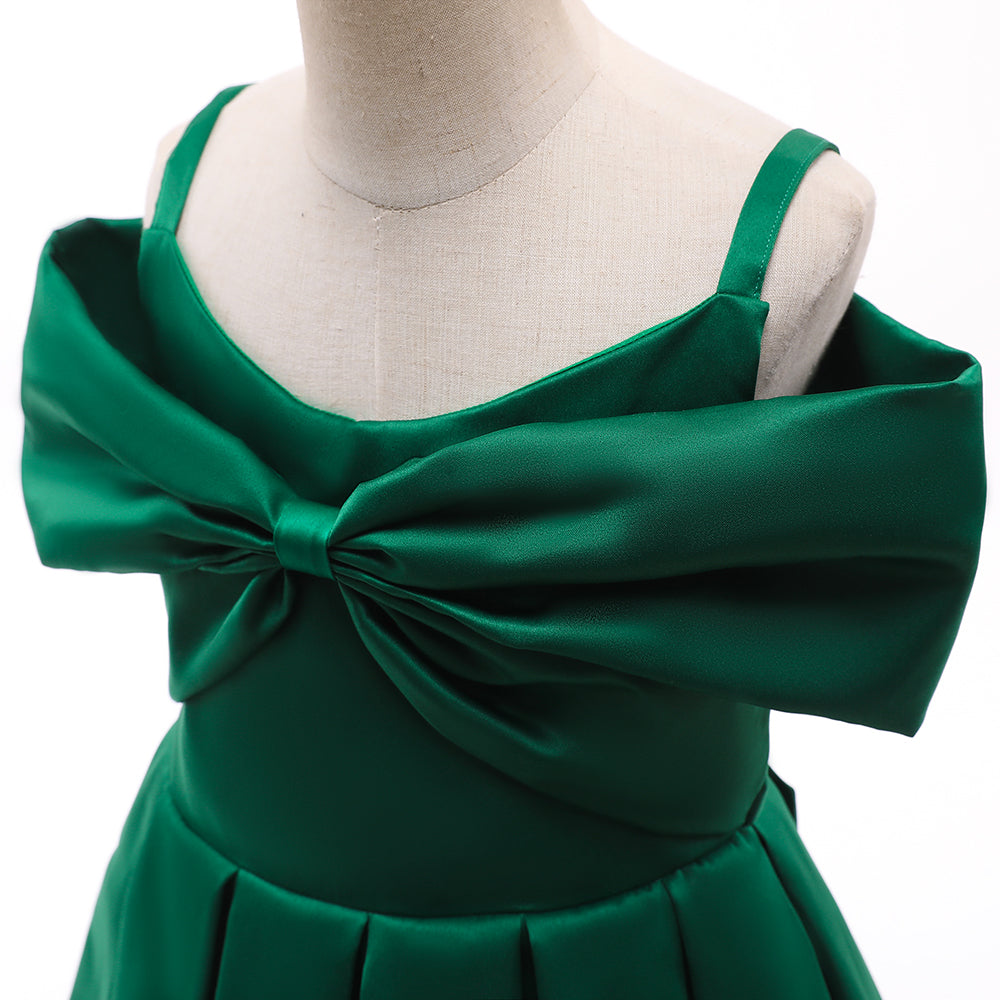 Girls Green Shoulder Straps Cold-Shoulder Fit & Flare Dress