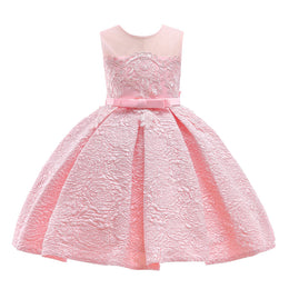 Round Neck Sleeveless Floral Embroidered Pleated Fit & Flare Dress