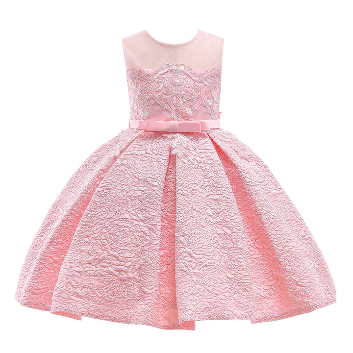 Round Neck Sleeveless Floral Embroidered Pleated Fit & Flare Dress