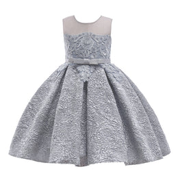 Girls Grey Self Design Fit & Flare Dress